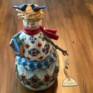 Jim Shore Snowman with Red Scarf and Blue Accents